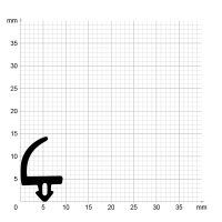 Maßstabgetreuer Profilquerschnitt der Lippendichtung LP381 auf Millimeterpapier.