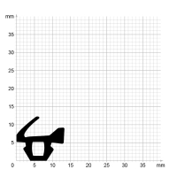 Maßstabgetreuer Profilquerschnitt der Lippendichtung LP383 auf Millimeterpapier.