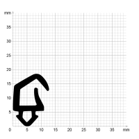 Maßstabgetreuer Profilquerschnitt der Lippendichtung LP385 auf Millimeterpapier.