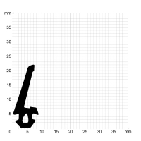 Maßstabgetreuer Profilquerschnitt der Lippendichtung LP387 auf Millimeterpapier.