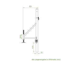 DEFLEX Stützpfosten Typ 1 / 1800 mm für Bodenhülse, inkl. Stützfuß, Stauhöhe bis 1800 mm