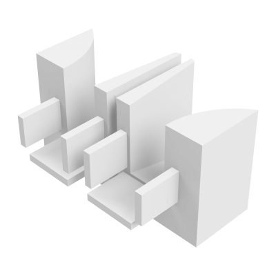 Abbildung des linken und rechten Einlauftrichter in den Maßen 45 x 40 mm, in der Farbe weiß.