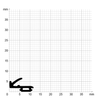 Maßstabgetreuer Profilquerschnitt der Lippendichtung LP404 auf Millimeterpapier.