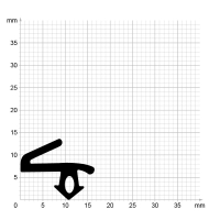 Maßstabgetreuer Profilquerschnitt der Lippendichtung LP406 auf Millimeterpapier.