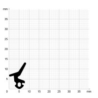 Maßstabgetreuer Profilquerschnitt der Lippendichtung LP413 auf Millimeterpapier.