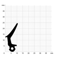 Maßstabgetreuer Profilquerschnitt der Lippendichtung LP414 auf Millimeterpapier.
