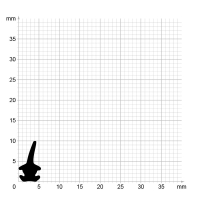 Maßstabgetreuer Profilquerschnitt der Lippendichtung LP445 auf Millimeterpapier.
