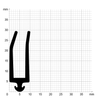 Maßstabgetreuer Profilquerschnitt der Lippendichtung LP452 auf Millimeterpapier.