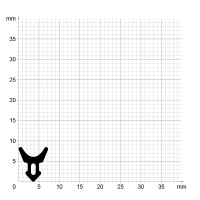 Maßstabgetreuer Profilquerschnitt der Lippendichtung LP453 auf Millimeterpapier.