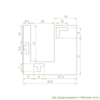 Technische Zeichnung des Einlauftrichters mit den Maßen 45 x 40 mm.