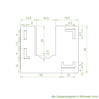 Technische Zeichnung des Einlauftrichters mit den Maßen 45 x 40 mm.