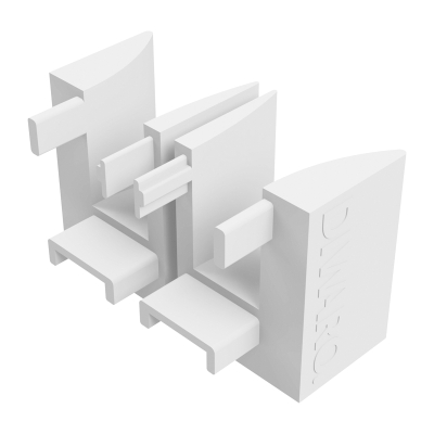 Abbildung des linken und rechten Einlauftrichter in den Maßen 45 x 40 mm, in der Farbe weiß.