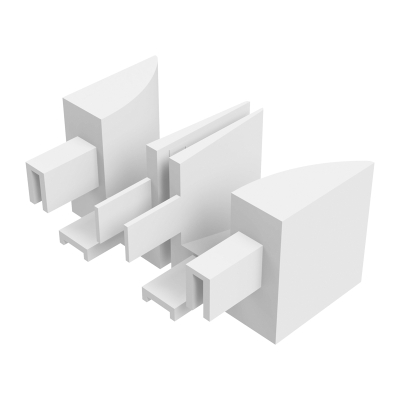 Abbildung des linken und rechten Einlauftrichter in den Maßen 45 x 40 mm, in der Farbe weiß.