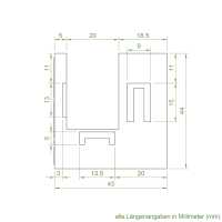 Technische Zeichnung des Einlauftrichters mit den Maßen 45 x 40 mm.