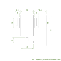 Technische Zeichnung des Einlauftrichters mit den Maßen 45 x 40 mm.