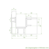 Technische Zeichnung des Einlauftrichters mit den Maßen 45 x 40 mm.