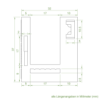 Technische Zeichnung des Einlauftrichters mit den Maßen 45 x 40 mm.