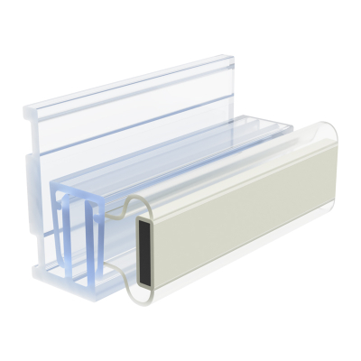 Duschdichtung DD037 mit Trägerprofil | selbstklebend | transparent | mit Magnet