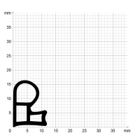 Maßstabgetreuer Profilquerschnitt der Stahlzargendichtung SZ205 auf Millimeterpapier.