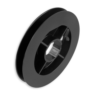 Mini-Gurtsscheibe in schwarz aus Kunststoff mit 160 mm Durchmesser.