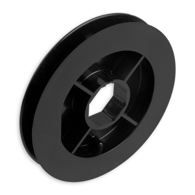 Mini-Gurtsscheibe in schwarz aus Kunststoff mit 155 mm Durchmesser.
