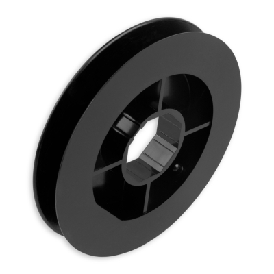 Mini-Gurtsscheibe in schwarz aus Kunststoff mit 140 mm Durchmesser.