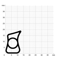 Maßstabgetreuer Profilquerschnitt der Stahlzargendichtung SZ317 auf Millimeterpapier.