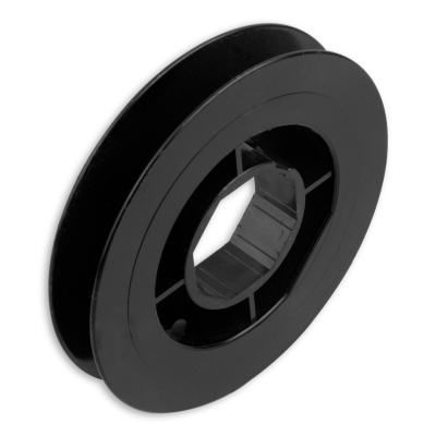 Mini-Gurtsscheibe in schwarz aus Kunststoff mit 120 mm Durchmesser.