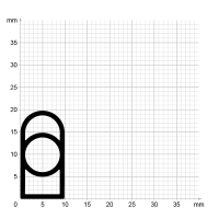 Maßstabgetreuer Profilquerschnitt der Stahlzargendichtung SZ318 auf Millimeterpapier.