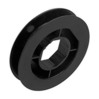 Mini-Gurtsscheibe in schwarz aus Kunststoff mit 110 mm Durchmesser.