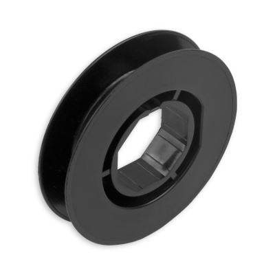 Mini-Gurtsscheibe in schwarz aus Kunststoff mit 100 mm Durchmesser.