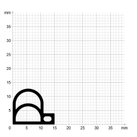 Maßstabgetreuer Profilquerschnitt der Stahlzargendichtung SZ328 auf Millimeterpapier.