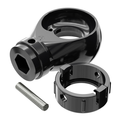 Geiger Set | Runde Kugelöse aus Kunststoff | schwarz RAL 9005 | Innenprofil Innen 6- Kant (auch für Ø 10mm) | Sicherungsring | Mitnehmerstift Nirosta