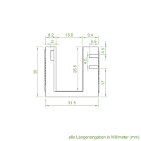 Technische Zeichnung des Einlauftrichters in den Maßen 30 x 31,5 mm.