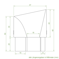 Technische Zeichnung des Einlauftrichters in den Maßen 40 x 47 mm.
