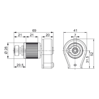 Geiger Schnurzuggetriebe für 4,5 mm Schnüre | 2,6:1 | 7 mm Innensechskant | grau