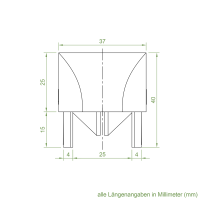 Technische Zeichnung des Einlauftrichters mit den Maßen 37 x 40 mm.