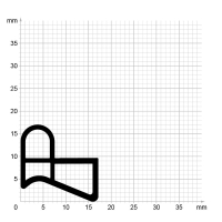Maßstabgetreuer Profilquerschnitt der Stahlzargendichtung SZ330 auf Millimeterpapier.