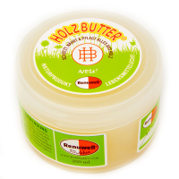 Eine Dose Holzbutter in schräger Ansicht.