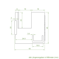 Technische Zeichnung des Einlauftrichters mit den Maßen 42 x 35 mm.
