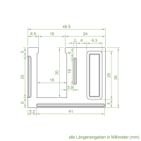 Technische Zeichnung des Einlauftrichters mit den Maßen 47 x 36 mm.