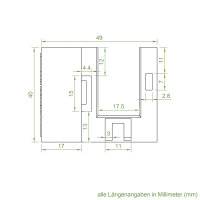 Technische Zeichnung des Einlauftrichters mit den Maßen 49 x 40 mm.