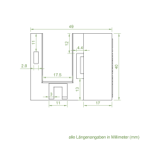 Technische Zeichnung des Einlauftrichters mit den Maßen 49 x 40 mm.