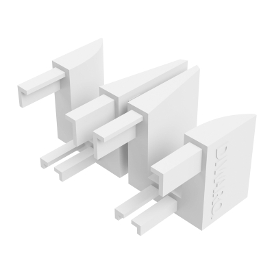 Abbildung des linken und rechten Einlauftrichter in den Maßen 40 x 40 mm, in der Farbe weiß.