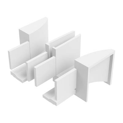 Abbildung des linken und rechten Einlauftrichters in den Maßen 36 x 32 mm, in der Farbe weiß.