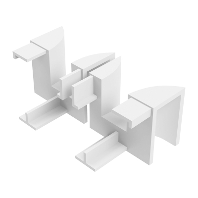 Abbildung des linken und rechten Einlauftrichters in den Maßen 48 x 40 mm, in der Farbe weiß.