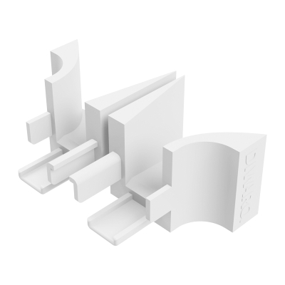 Abbildung des linken und rechten Einlauftrichter in den Maßen 45 x 34 mm, in der Farbe weiß.