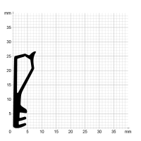 Maßstabgetreuer Profilquerschnitt der Flügelfalzdichtung FF066 auf Millimeterpapier.