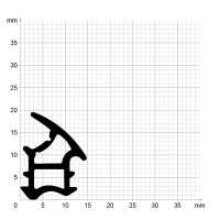 Maßstabgetreuer Profilquerschnitt der Stahlzargendichtung SZ343 auf Millimeterpapier.