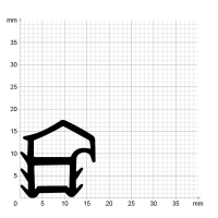 Maßstabgetreuer Profilquerschnitt der Stahlzargendichtung SZ348 auf Millimeterpapier.